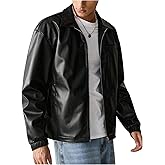 BEAUDRM Men's Faux Leather Jacket Collar Zip Up Motorcycle PU Jackets Lightweight Outerwear Biker Vintage Coat