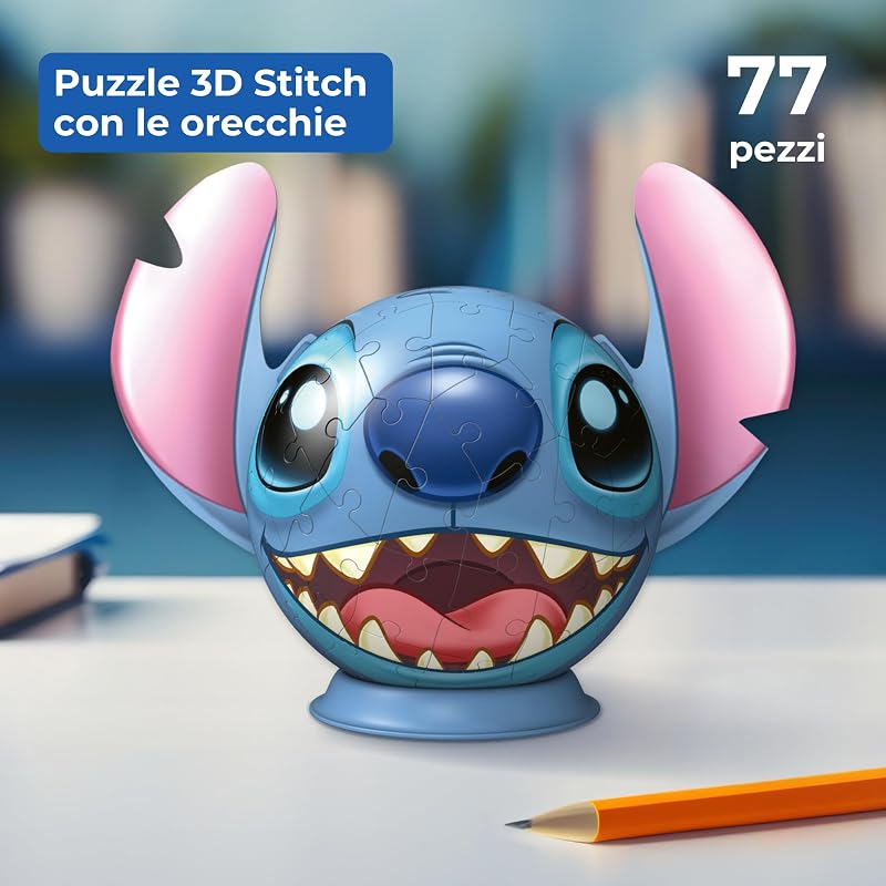 - Puzzle 3D Stitch con orecchie 77 pezzi, Puzzle 6+ anni