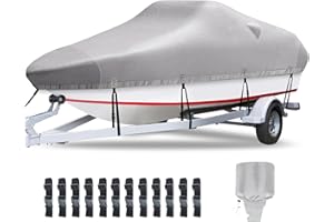 Plscoverit Boat Covers 17-19ft, Heavy Duty 1200D Oxford Waterproof Trailerable Boat Cover, UV Resistant Bass Boat Covers with Motor Cover, Fits V-Hull Tri-Hull Fish&Ski Boat, Runabout