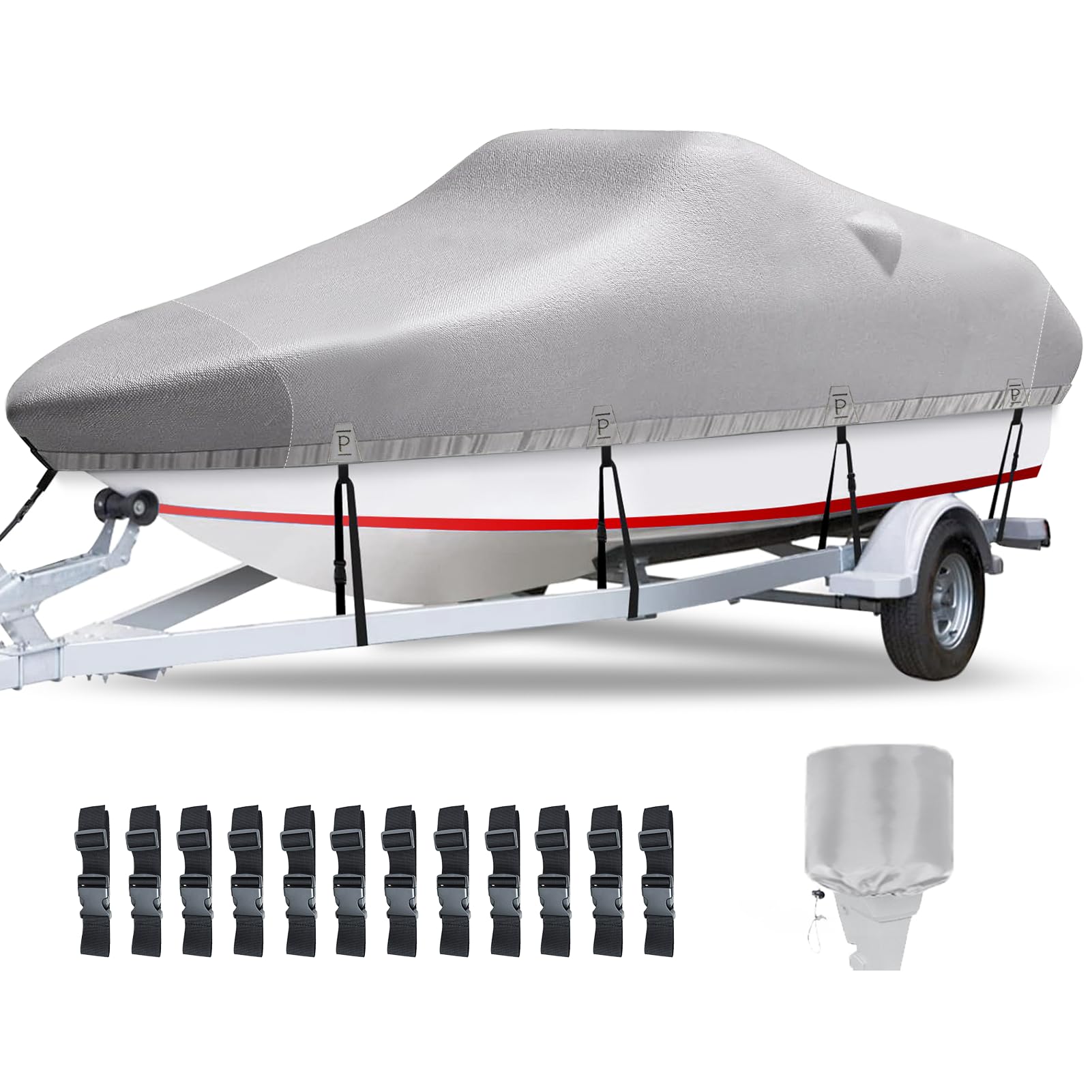 Photo 1 of Plscoverit Boat Covers 17-19ft, Heavy Duty 1200D Oxford Waterproof Trailerable Boat Cover, UV Resistant Bass Boat Covers with Motor Cover, Fits V-Hull Tri-Hull Fish&Ski Boat, Runabout