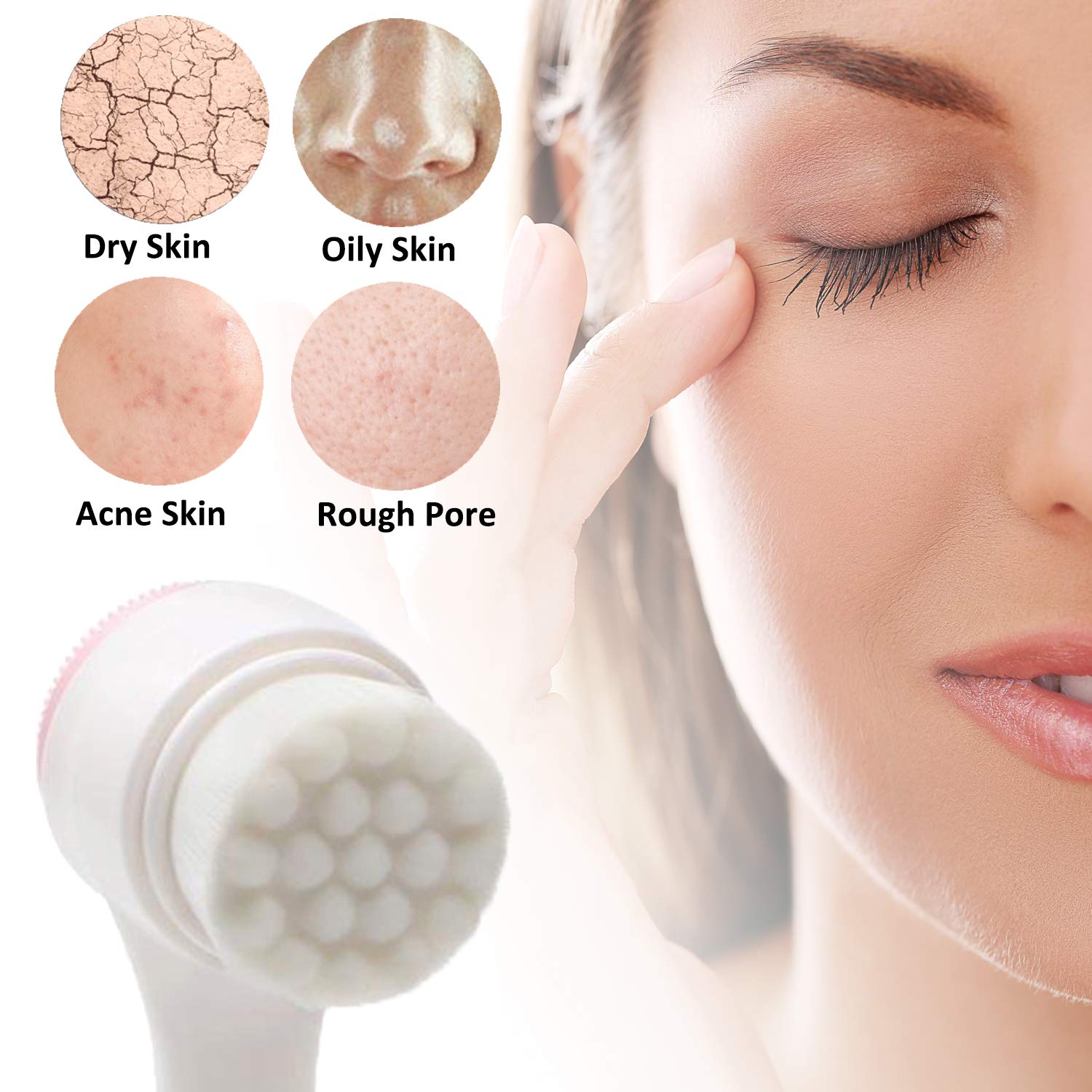 Manual Facial Cleansing Brush, YUSONG Exfaliating Facial Scrub Brush, Non-Electric Double sided Exfoliating Brush, Silicone Pad & Nylon Bristles, Dual Cleansing Brush for Cosmetic Removal (White): Beauty