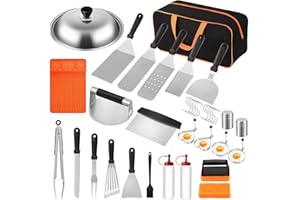 VALOHO Griddle Accessories Kit,36 Pcs Flat Top Grill Accessories Set for Blackstone and Camp Chef，Grill Spatula Set with Silicone Griddle Tools Mat and Basting Cover for Outdoor BBQ Camping Cooking
