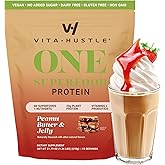 VitaHustle All-in-One Nutrition Shake, Peanut Butter & Jelly - Plant Based Protein Powder by Kevin Hart – Vegan Meal Replacement Shake with KSM66 Ashwagandha & 86+ Superfoods - Organic Meal Replacement Powder