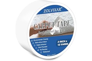 ZOLVIXAR Double Sided Carpet Tape to Fasten Area Rug Edges 2 Inch x 12 Yards, Removable Residue-Free Rug Tape, Heavy-Duty Non Slip Rug Gripper for Living Room, Bathroom, Office to Hardwood, Ripped by Hand