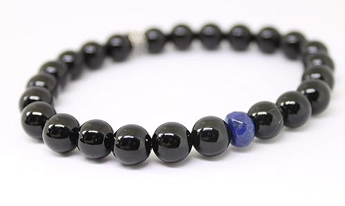 Amazon Com The Leo Bracelet Unisex Black Onyx And Lapis Gemstones Thin Blue Line Police Officer Law Enforcement Mens Accessory Handmade