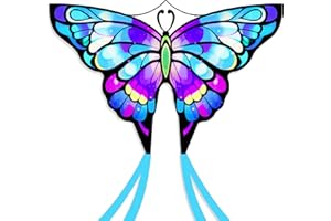 Simxkai Butterfly Kite for Kids & Adults, Easy to Fly Blue Big Kite for Beginners, Line Handle Included (1Pack 2Pack)