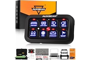 Auxbeam 8 Gang Switch Panel BA80, Universal Circuit Control Relay System Box with Automatic Dimmable On-Off LED Switch Pod Touch Switch Box for Car Pickup Truck Boat UTV ATV, Blue 2 Years Warranty