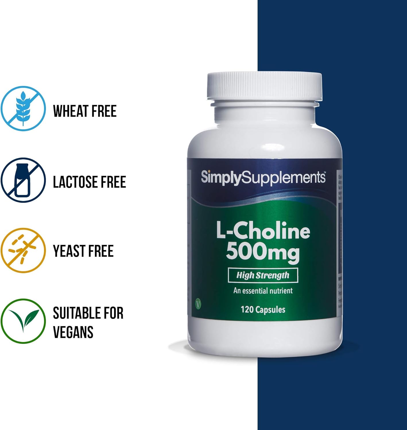 Choline Bitartrate Capsules Super Strength 500mg Formula Supplement