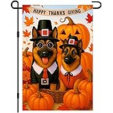 IVN Fall Thanksgiving Garden Flag 12x18 Inch Double Sided German Shepherd Dogs Pilgrim Outfits Pumpkins Fall Yard Flag for outside Home Front Door Lawn Porch Patio Welcome Decor