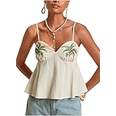 MakeMeChic Women's Boho Camisole Babydoll Sleeveless Spaghetti Strap Ruffle Summer Tops