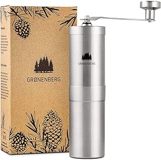 Groenenberg Kaffeemühle manuell mit Keramikmahlwerk | Kaffeemühle Hand - Handkaffeemühle aus Edelstahl | Espressomühle | Präzise Mahlgradeinstellung stufenlos | Manuelle Kaffeemühle