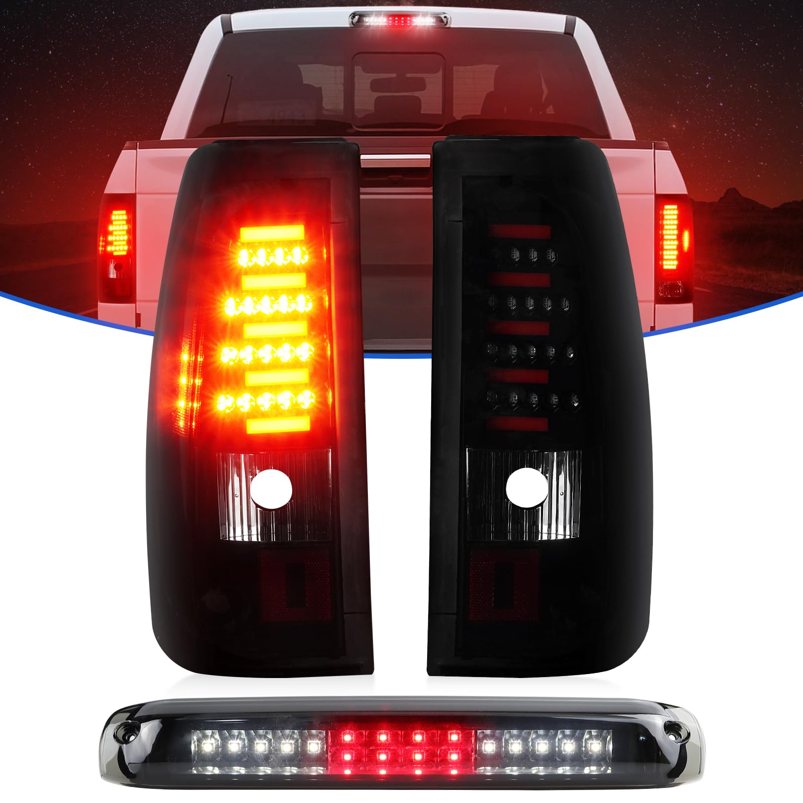 Photo 1 of LED Tail Light + 3rd Brake Light Kit Fit for Chevy Silverado & for GMC Sierra 1500 2500 HD 2003-2006, Silverado Sierra 3500 2004-2006, Silverado/Sierra Classic Models 2007, Black Housing Smoke Lens
