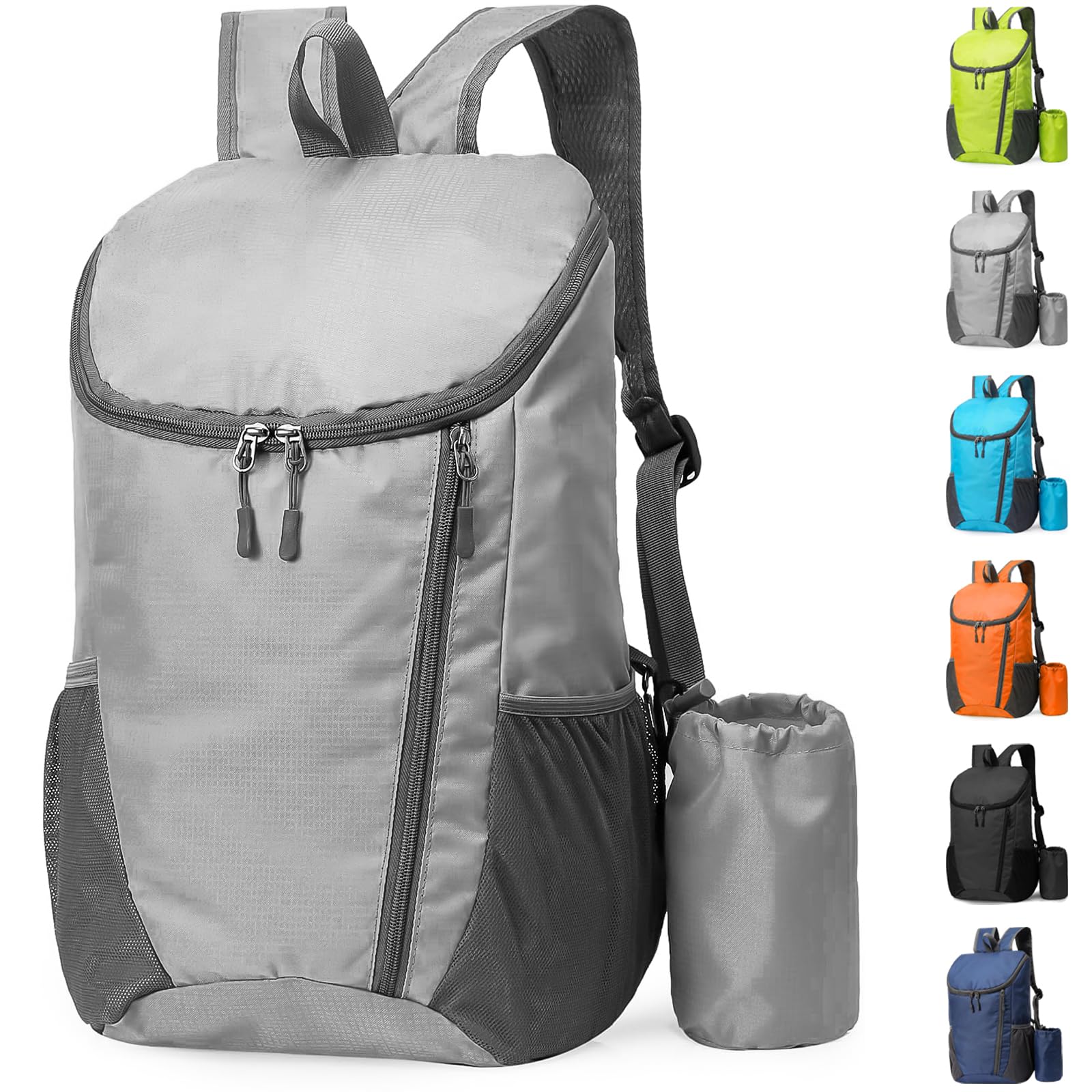 Yoolly Lightweight Foldable Backpack, Small Hiking Rucksack, Waterproof Packable Backpack for Men Women Kids, Durable Rucksack for Outdoor Sport Travelling Hiking Camping Biking Walking (Grey)