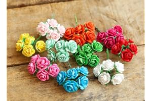 DUONGJAIS BRAND Handmade Mini Mulberry Paper Roses 18 mm Mulberry Paper Flowers Scrapbooking Wedding DIY Craft 50 pcs (Mixed Colors)