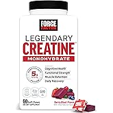 Force Factor Legendary Creatine Chews, 5g Creatine Monohydrate, Build Muscle, Improve Strength & Recovery, Support Memory & Cognitive Function, Sugar Free, Berry Blast, 60 Soft Chews