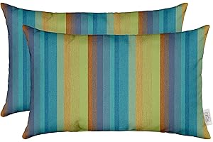 RSH DECOR Sunbrella Lumbar Throw Pillows Set of 2-12x20 Pillow Insert, Outdoor Pillows, 22x22 Pillow Insert - Water & Fade-Resistant, Machine Washable - Astoria Lagoon - Made in USA