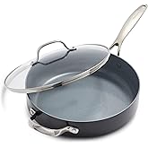GreenPan Valencia Pro Hard Anodized Healthy Ceramic Nonstick 4.5QT Saute Pan Jumbo Cooker with Lid, PFAS-Free, Induction, Dishwasher Safe, Oven Safe, Gray