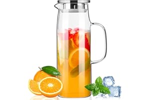 PARACITY Glass Pitcher with Lid and Spout 50oz/ 1.5L, Hot/Cold Water Pitcher, Iced Tea Pitcher for the Shelf of Fridge, Easy to Clean, High Borosilicate Glass Pitcher for Lemonde, Juice and Milk