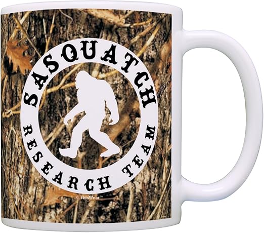 Amazon Com Sasquatch Research Team Funny Yeti Hunter Gag Gift Coffee Mug Tea Cup Camo Kitchen Dining