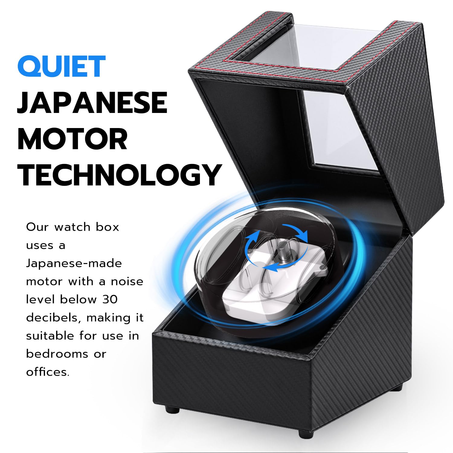 Mcbazel Watch Winder for Automatic Watches, Double Automatic Watch Winder Box with Quiet Japan-made Motor, 2 Slots Watch Display Storage Rotation Wrist watch Box (Black Carbon Fiber Leather)