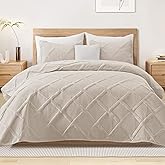 Exclusivo Mezcla Quilts Queen Size - Brich Beige Quilt Set Bedspread with 2 Pillow Shams, Modern Bedding Set with Striped Pattern, Soft Lightweight Bedspreads Queen Size for All Seasons