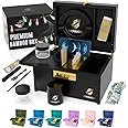 HOVANZO Upgraded Premium Large Bamboo Box - Locking Storage Decorative Box with Combination Lock - Storage Box Wooden Locking Storage Box with Rolling Tray - Storage Wood Box with Accessories (black)