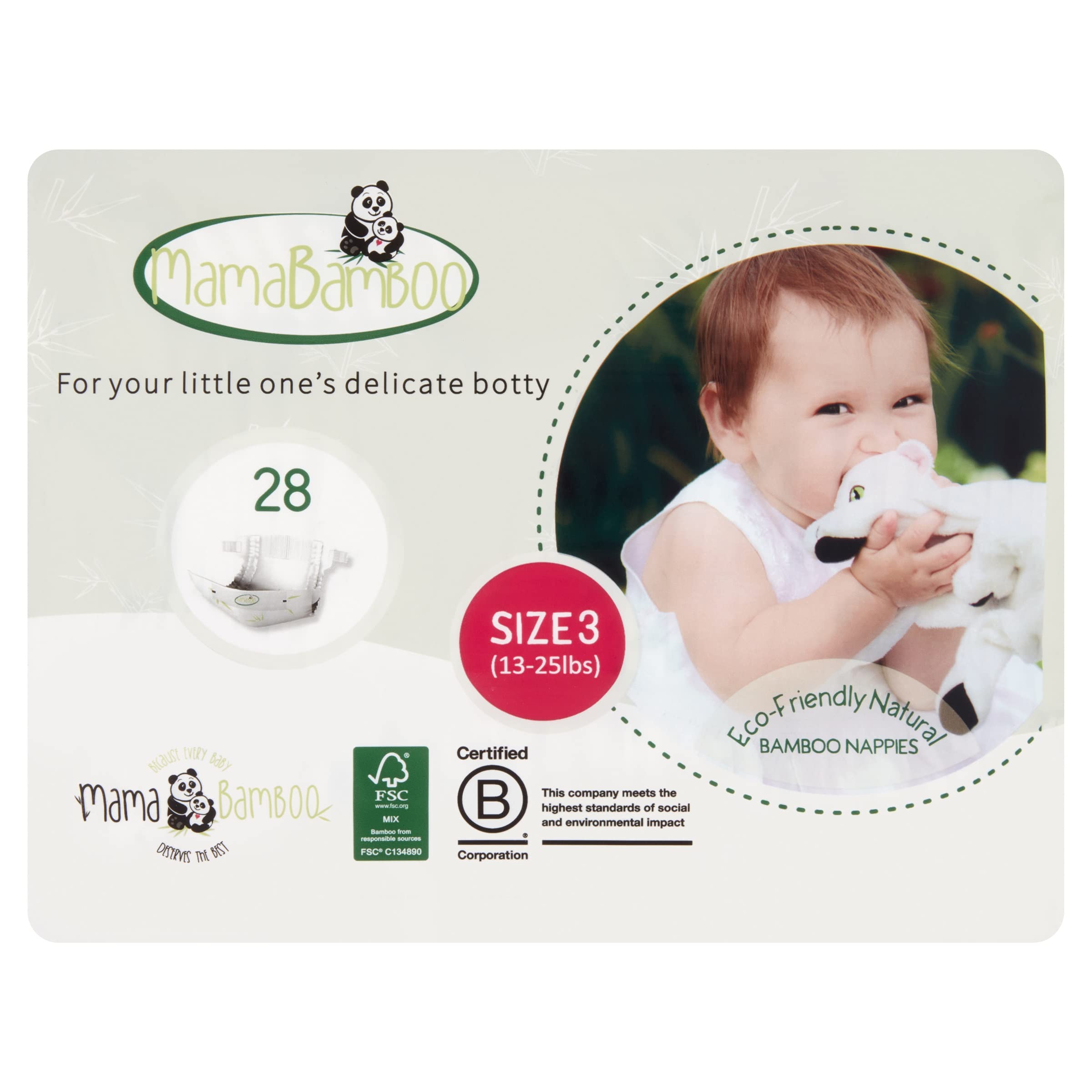 Mama Bamboo Soft Eco Sustainable Nappies (Size 3) - Chlorine-Free Hypoallergenic (28 pcs in each pack)