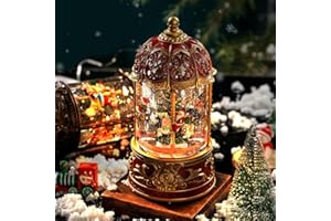 WEIJIPLIE Christmas Snow Globe Lantern with Carousel Santa Claus Snowman– Vintage 8 Songs Musical Box, Automatic Snowfall, Led Light, USB or Battery Powered,for Christmas Festival Merry-Go-Round Decoration Gift