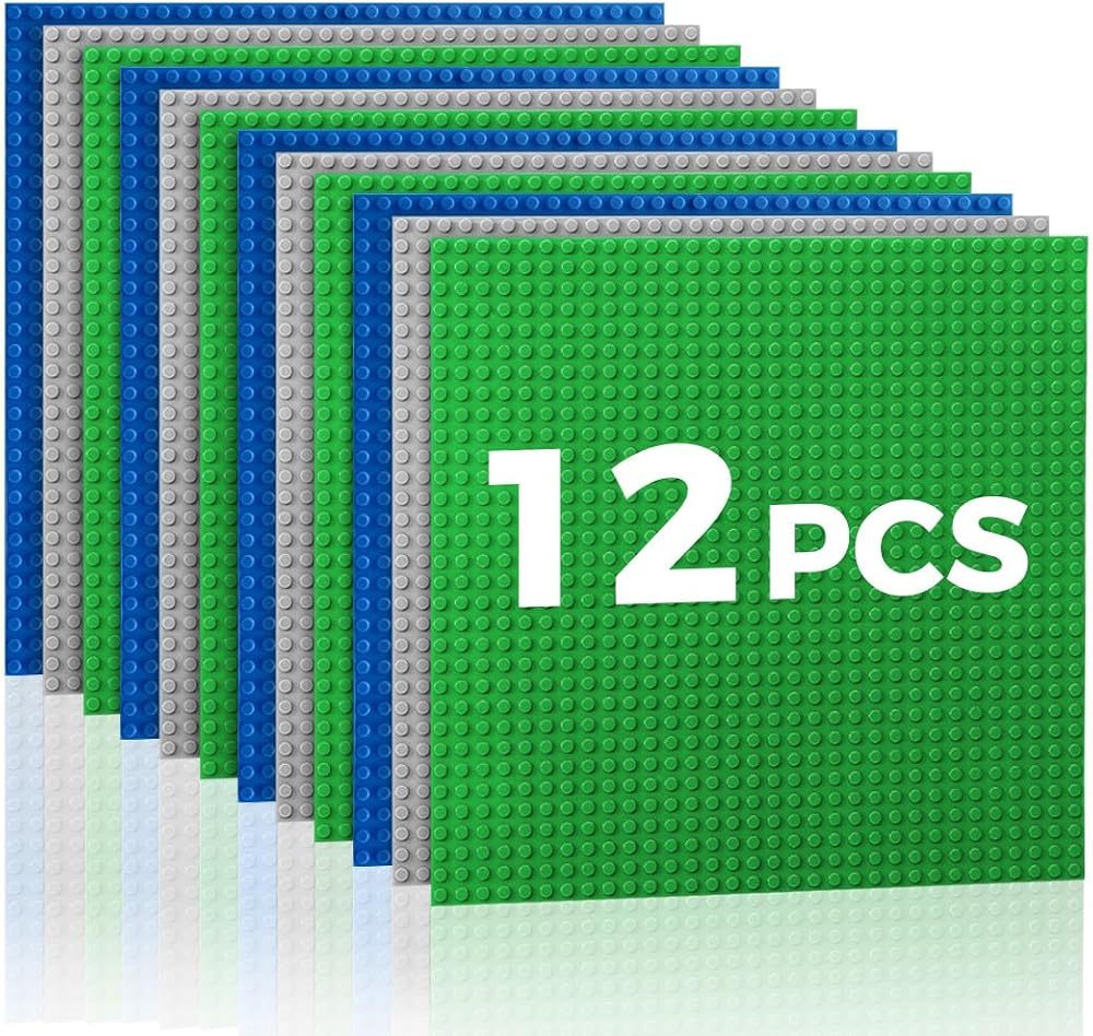 Lekebaby Classic Baseplates 12 Pack 10x10 32x32 Stud Green Blue Grey ABS