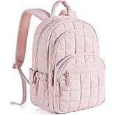 BAGSMART College Laptop Backpack, Travel Backpack for Women, Quilted Casual Daypack, Water-Resistant Bookbag for 15.6 Inch Laptop, Pink