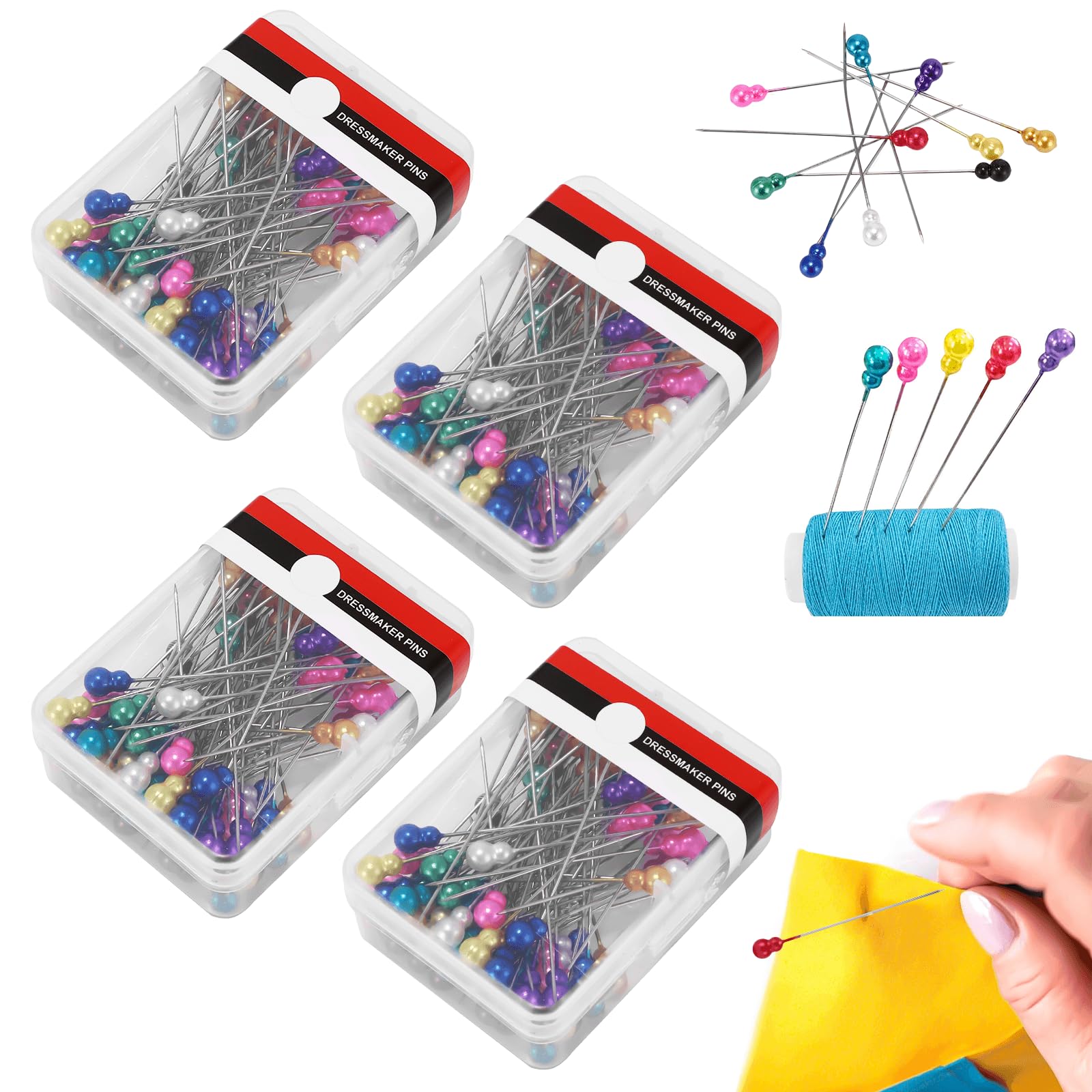 EASONGEE Stainless Steel Sewing Pins, 320PCS 55mm Long Straight Dressmaking Pins, Multicolour Gourd Heads Long Quilting Pin for Tailoring, Fabric Crafts, Hat, Wedding, Jewellery, Sewing Project