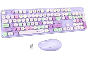 UBOTIE Colorful Computer Wireless Keyboard Mouse Combos, Typewriter Flexible Keys Office Full-Sized Keyboard, 2.4GHz Dropout-Free Connection and Optical Mouse (Purple-Colorful)