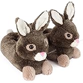 Everberry Brown Bunny Rabbit Slippers for Women and Men - Fuzzy Plush Animal Slippers for Adults