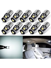 AUTOGINE 10pcs Super Bright Error Free 194 168 175 2825 W5W T10 912 LED Bulbs Xenon White 3030 Chipset for Car Interior Dome Map Door Courtesy Trunk License Plate Lights