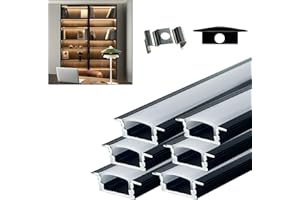 HAMRVL 6Pack 1ft/30CM LED Channel Black Recessed U Shape Led Diffuser Channel Aluminum Profile LED Strip Light Diffuser Easy Installation Extruded Alu Led Track with Milky White Led Strip Cover