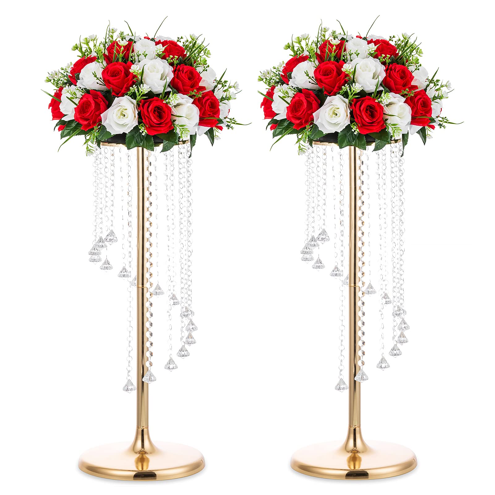 Nuptio Wedding Centerpieces Gold Vases - 2 Pcs 70cm Tall Crystal Flower Vase Metal Flowers Stand for Party Tables Decorations Elegant Bulk Weddings Decoration Table Chandelier Centerpiece stands