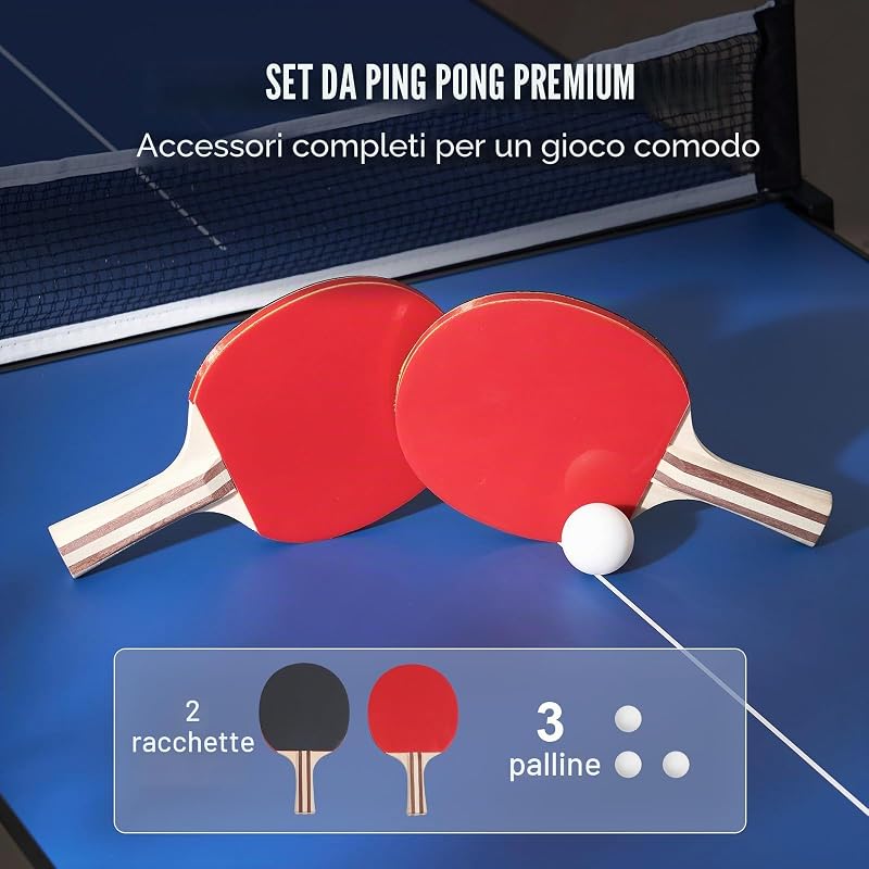 Tavolo da Ping Pong, Taglia Media, Set da Tavolo da Ping Pong Completo Portatile Pieghevole per Interni, con Rete, 2 Racchette, 3 Palline, Borsa per Trasporto, Maniglia (Non Richiede Montaggio)