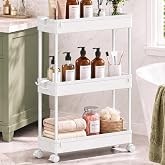 SPACEKEEPER Slim Rolling Storage Cart, 3 Tier Bathroom Cart Organizer,White | Narrow Rolling Cart with Wheels for Kitchen Office Bathroom Laundry Room,Mobile Utility Cart for Craft Art Makeup Nail Polish