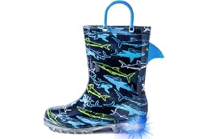 HugRain Toddler Boys Adorable SHARK Light Up Rain Boots