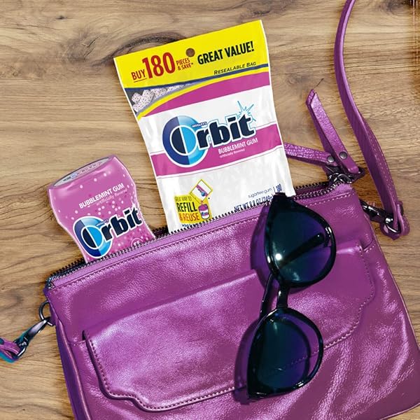 ORBIT BUBBLEMINT SUGAR-FREE CHEWING GUM BULK PACK, 2 BAGS – 180 PIECES & 2 BOTTLES – 55 PIECES BUBBLE GUM