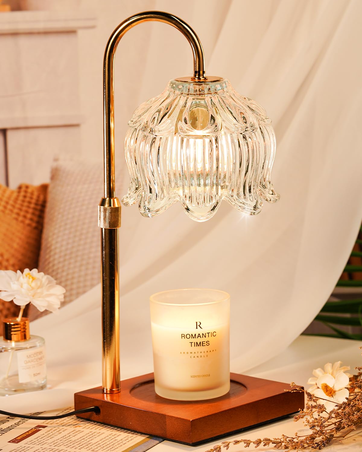 Photo 1 of ***9MINOR DAMAGE/ SEE NOTES FOR DETAILS)***White Clear Candle Warmer Lamp with Timer & Dimmer, Candle Warmer Adjustable Height, Birthday Valentines Day Gifts for Women Mom, House Warming New Home Bedroom Decor, Flower Wax Warmer for Jar Candle