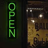 HiNeon Vertical Neon Open Sign, 28"x7" Vertical LED Open Sign for Business, Bar, Shop Windows, Restaurant Storefront, Direct Plugin w/ 12V Adapter & Remote Control w/ 6 Modes (Green)