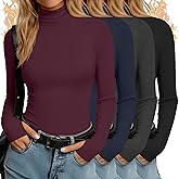 Oakgarden 4 Pack Women's Turtleneck Shirts with Thumb Holes Long Sleeve Thermal Tops Elastics Slim Fit Underwear