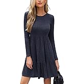 CUPSHE Fall Dresses for Women 2025 Casual Round Neck Long Sleeve Knit Ruffled Fitted A Line Mini Spring Sweater Dress Navy Blue, S