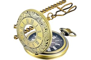 LYMFHCH Vintage Roman Numerals Quartz Pocket Watch, Men Womens Watch with Chain As Xmas Fathers Day Gift