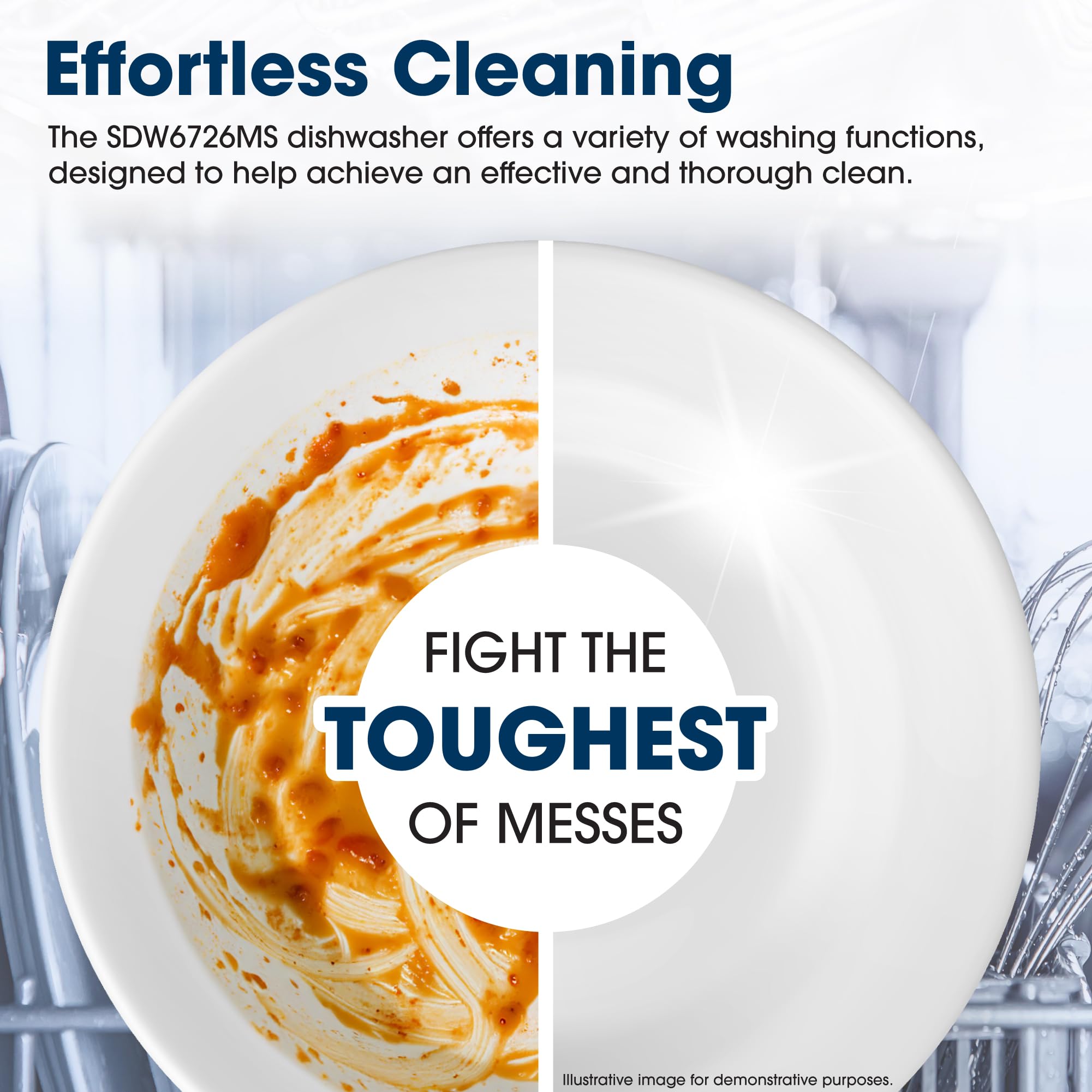 Sharp SDW6726MS 24-inch Stainless Steel Dishwasher, 47 dB Library Quiet, Third Rack, Power Wash Sprayer, 12 Place Settings,