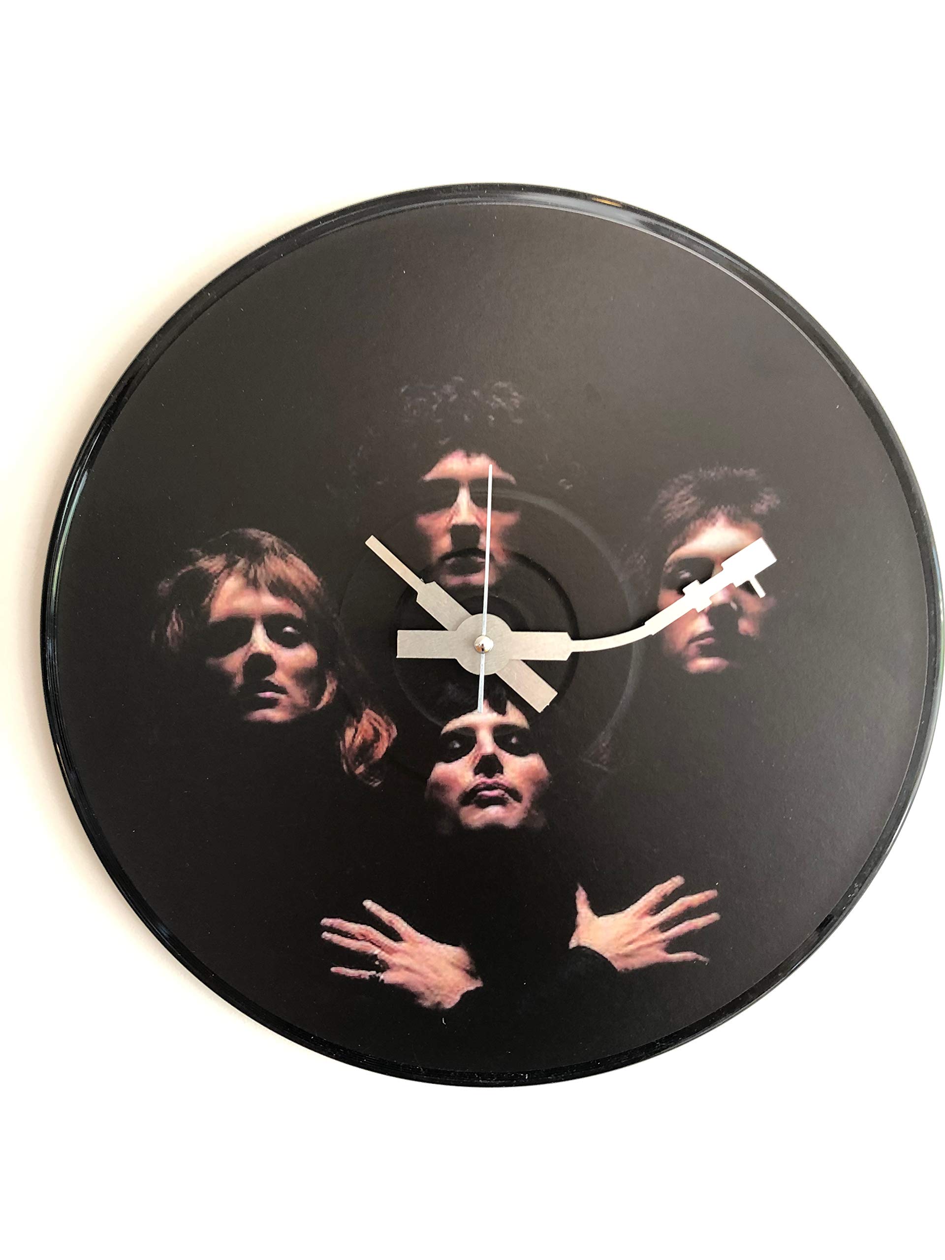 BottleClocks Iconic Vinyl Record Wall Clock, Queen Bohemian Rhapsody, Round, Black, Silent, Quartz, Battery Powered, 12 inches, Unisex, Wall Mount