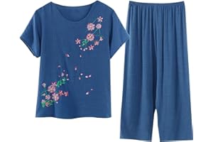 TWRWX Cotton Lounge Sets for Women 2 Piece Pajama Sets 2 Piece Sets Comfy Cotton Sets Casual Summer Sets Pants Suits Pj Set