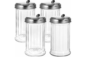 Tebery 4 Pack Sugar Shaker Dispenser Airtight, 12 Oz Thick Glass Sugar Pourer Container with Pour Flap Lid, Powdered Creamer 