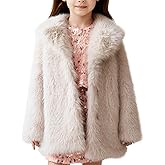 Flygo Girls Faux Fur Coat Fluffy Winter Fur Jacket Midi Lapel Long Sleeve Furry Shaggy Coats Outerwear 5-14 Years